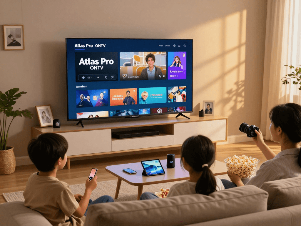 Profitez d'une soirée cinéma en famille avec atlas pro france sur votre TV à écran plat.