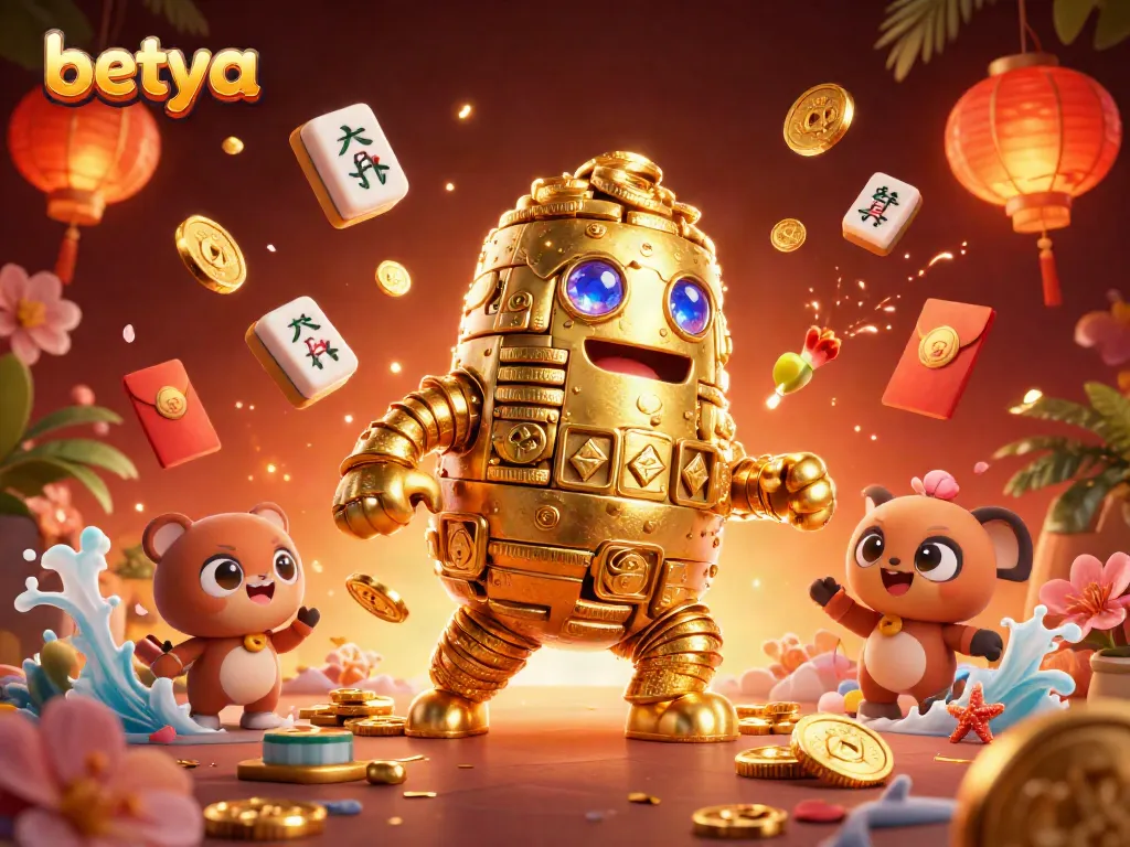 Experience the thrill at Betya as the golden golem spins with vibrant casino elements.