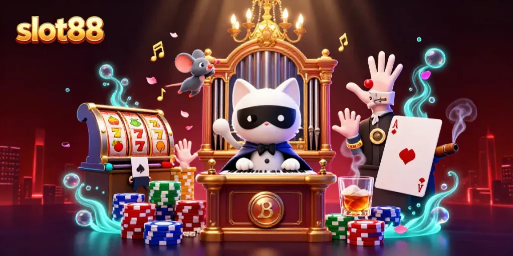 Experience the thrilling world of slot88 with captivating characters and vibrant casino elements.