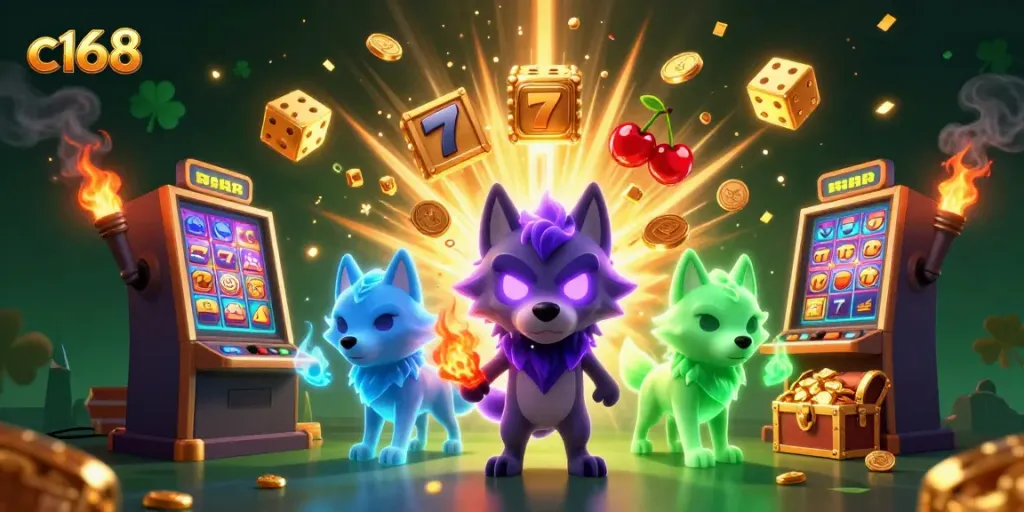 Experience vibrant wins with c168's dynamic virtual casino scene featuring wolves and jackpots.